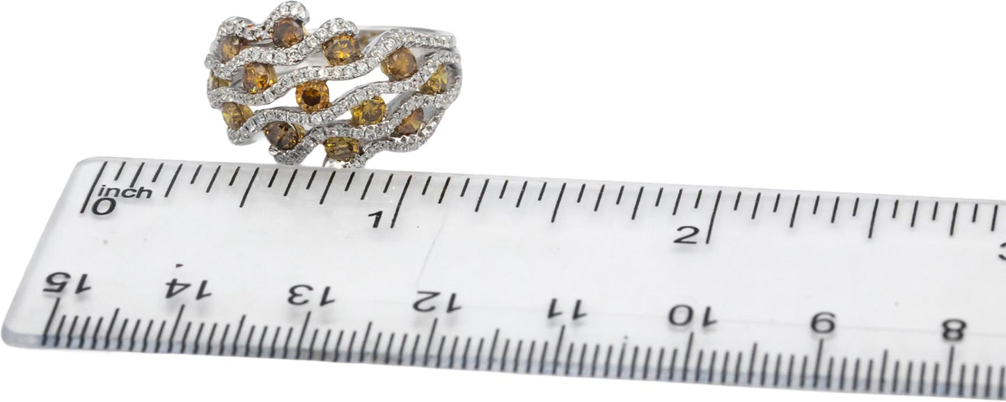 18k White Gold Round Orange & White Diamond Cocktail Ring 1.66CT Size 6.25