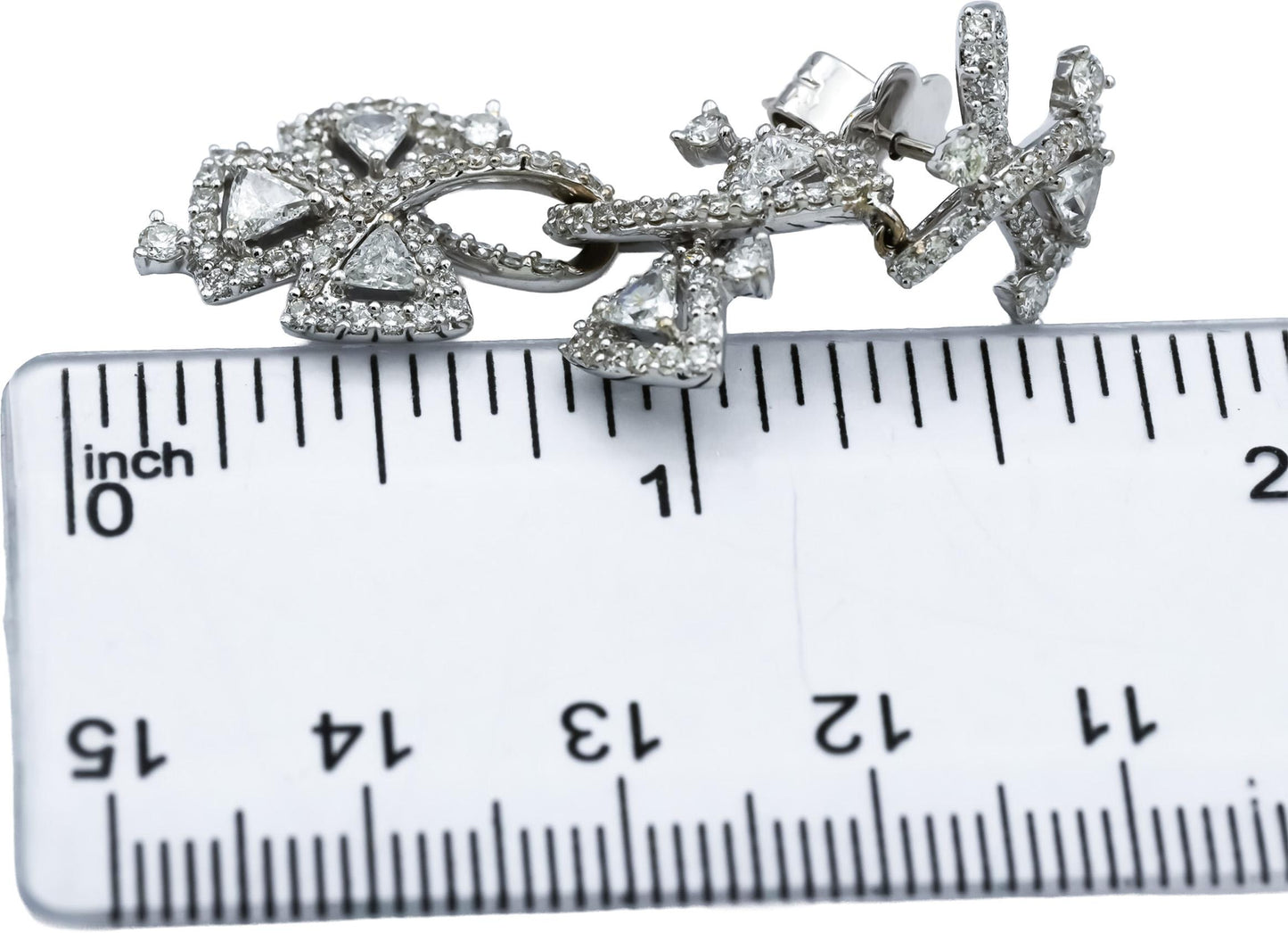 18k White Gold VS Round & Trillion Cut Diamond Drop Dangle Earrings 4.0CT