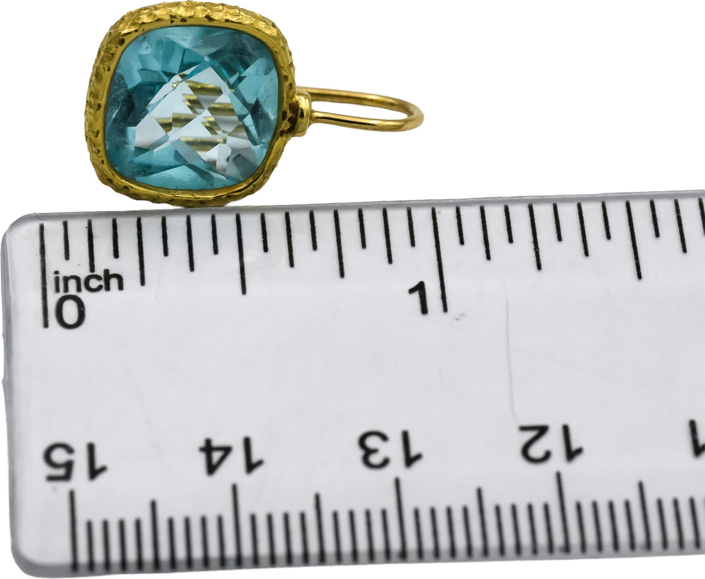 18k Yellow Gold Blue Topaz Hand Hammered Dangle Earrings 15.0CT