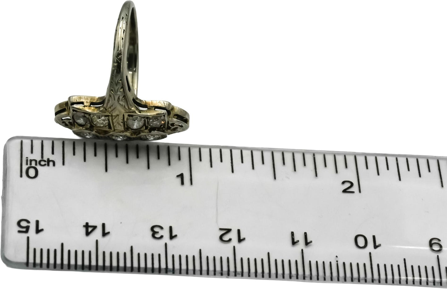 Vintage Antique 18k White Gold Diamond Filigree Dinner Ring 0.60CT Size 5.25