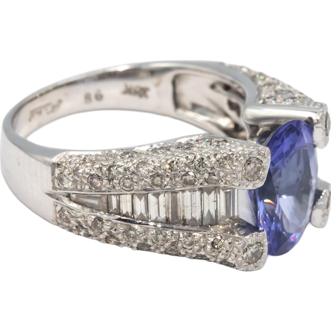 KALATI 18k White Gold 3.25CT Diamond and Tanzanite Cocktail Ring Size 6