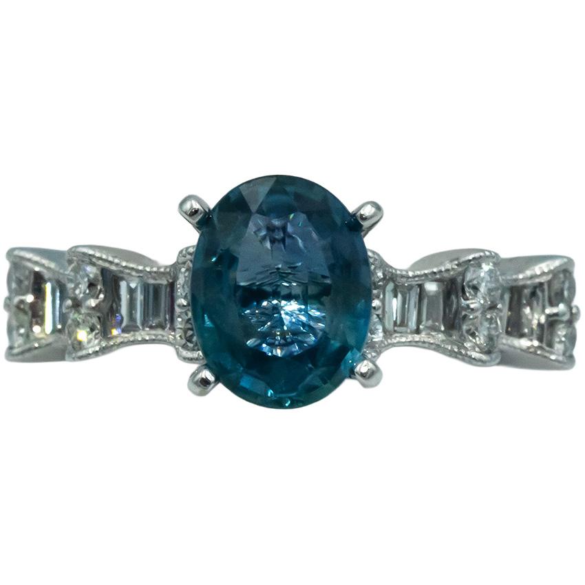 18k White Gold 2.65CT Diamond and Sapphire Engagement Ring Size 6.5
