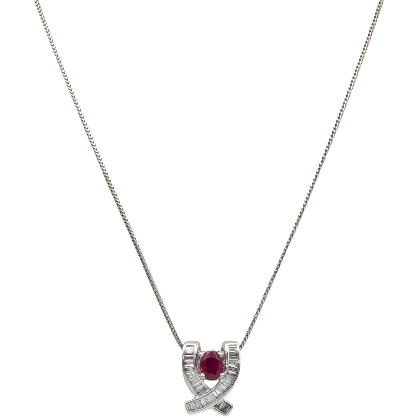 18k 14k White Gold 1.52CT VS White Gold Diamond and Ruby Slide Pendant Necklace