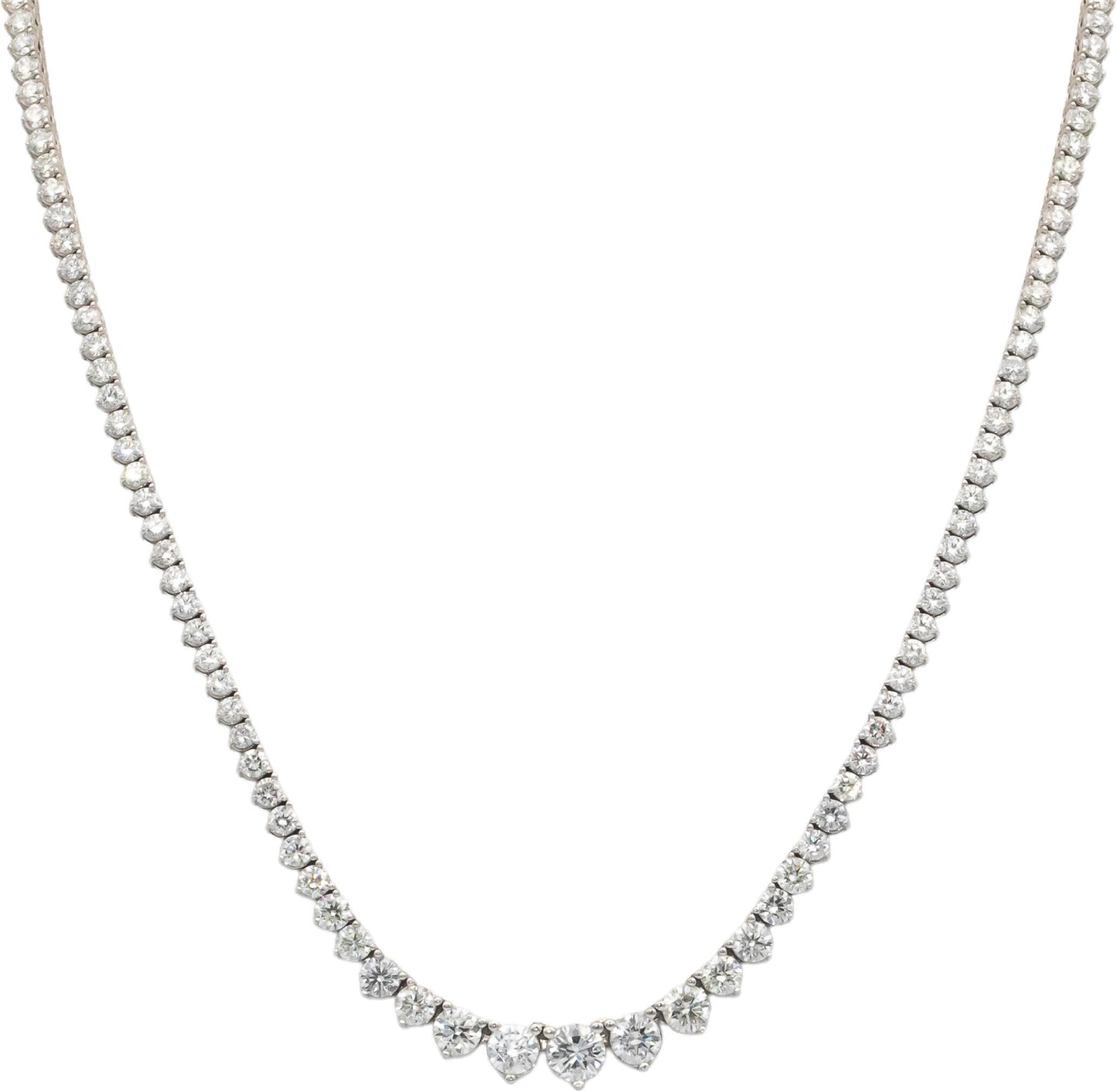 Diamond 14K White Gold VS Graduated Width Riviera Necklace 10.35CT