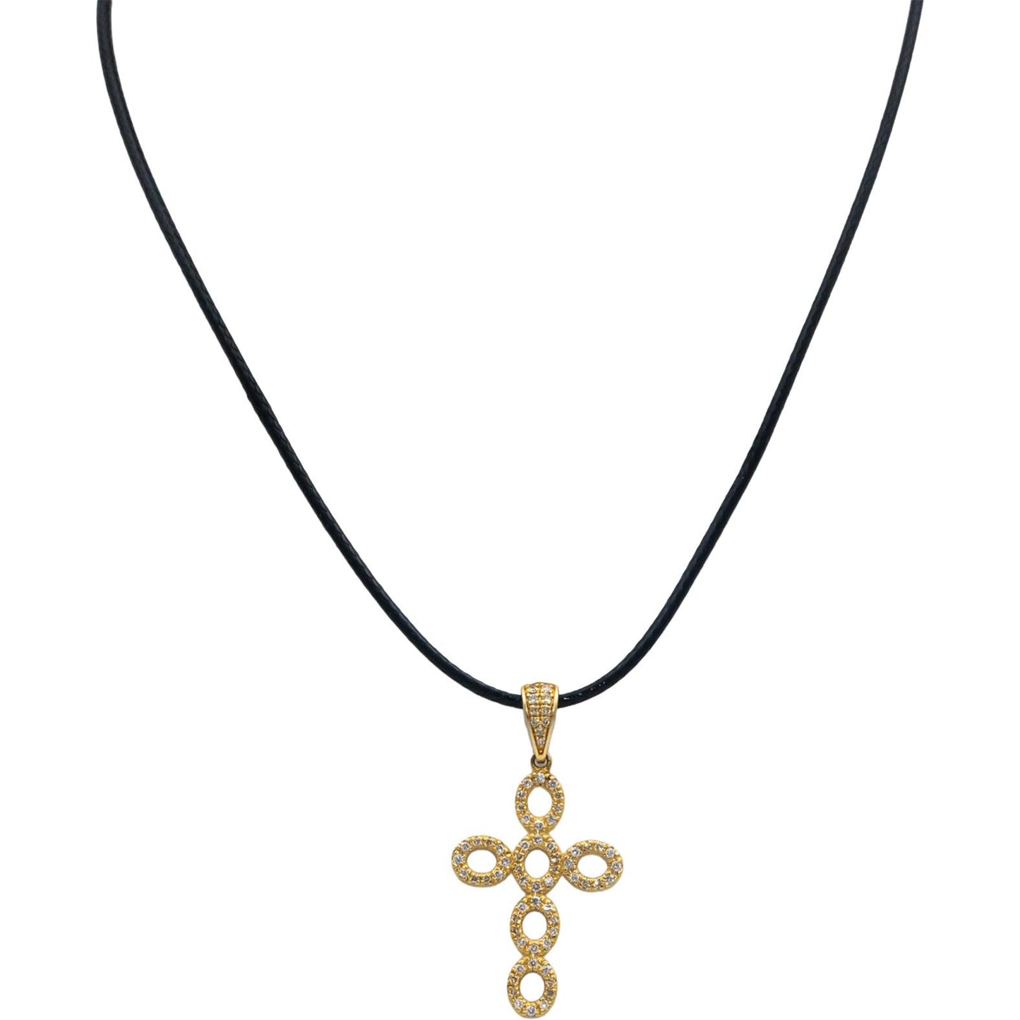 14k Yellow Gold 0.40CT Diamond Cross Crucifix Pendant Cord Necklace