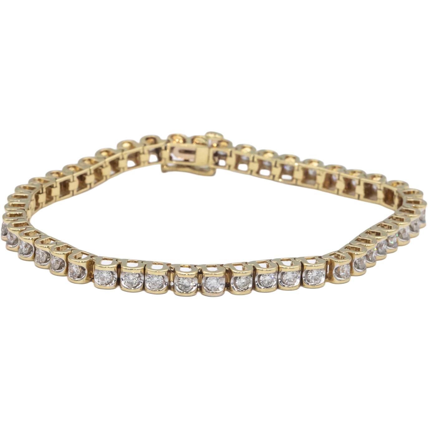 14k Yellow Gold Round Cut Channel Set Diamond Tennis Bracelet 4.30CT