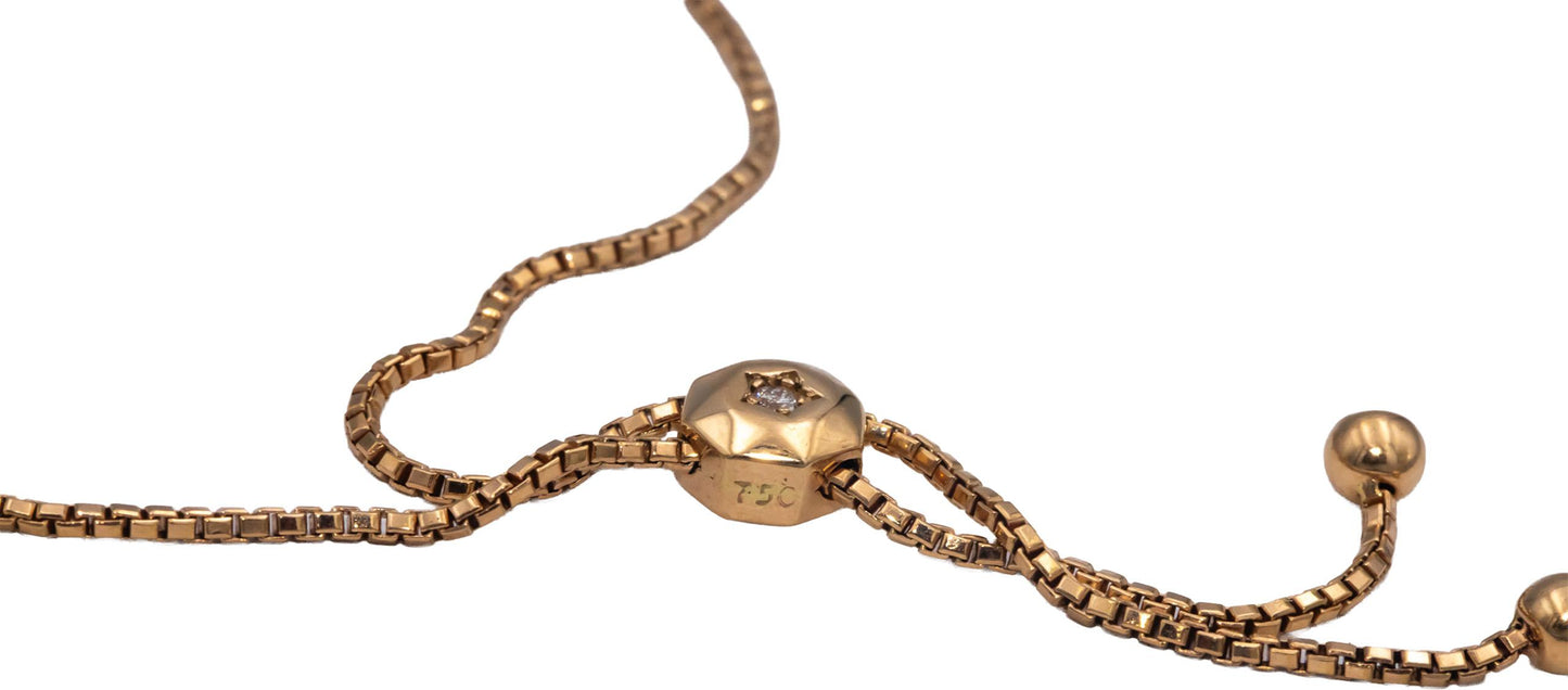 18k Yellow Gold Round Cut Diamond Bolo Bracelet with Adjustable Clasp 0.30CT