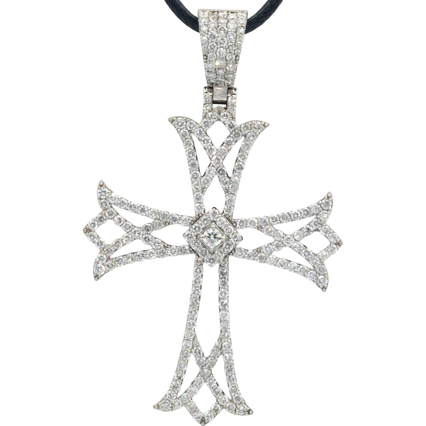 Diamond 14k White Gold Jumbo Cross Crucifix Pendant Necklace 3.71CT