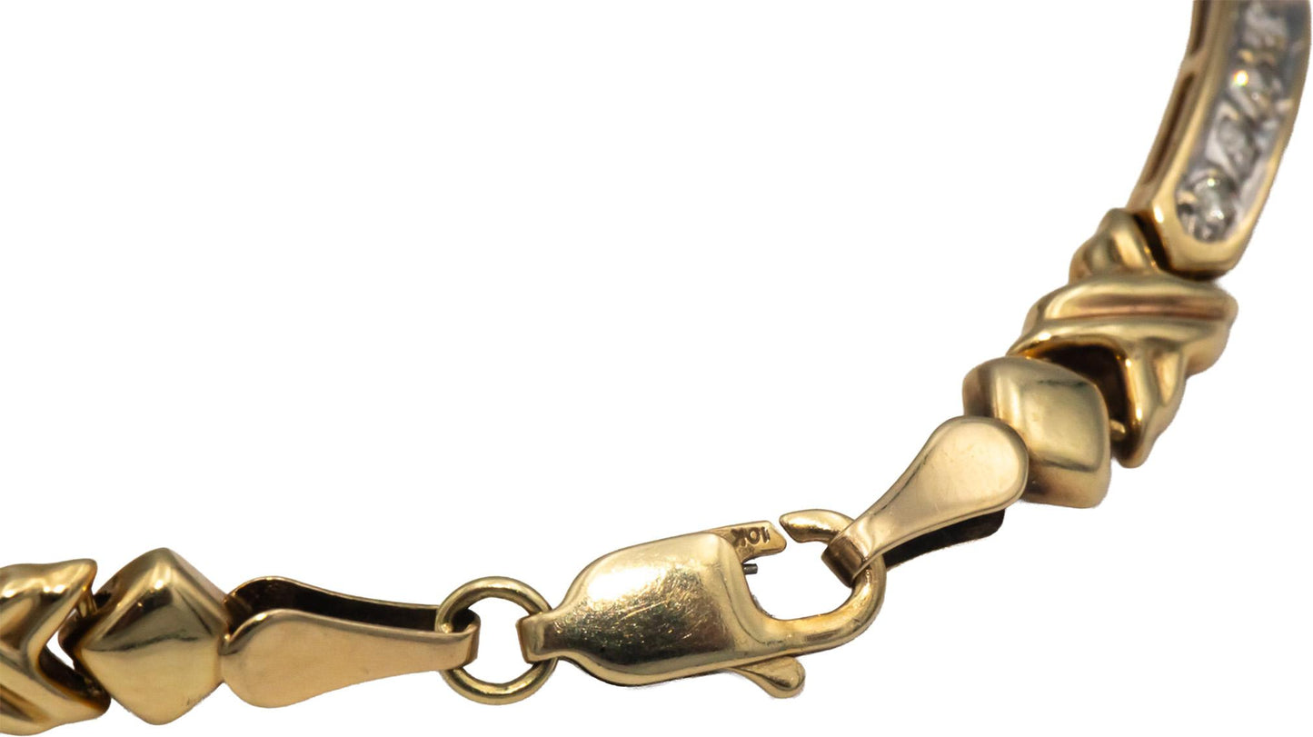10k Yellow Gold 0.45CT Diamond Fancy Link Tennis Bracelet