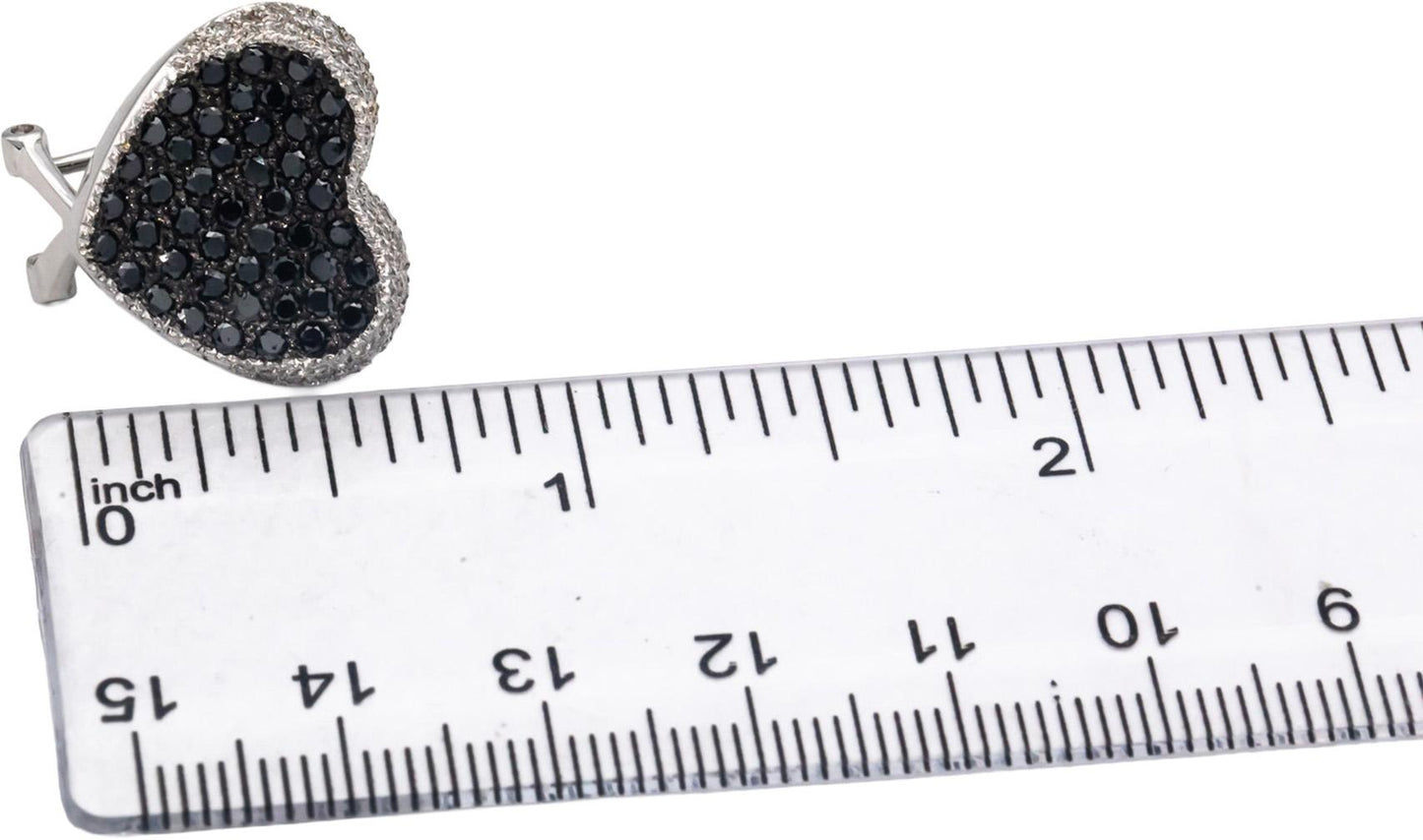 18k White Gold White and Black Round Diamond Heart Cluster Earrings 2.0CT