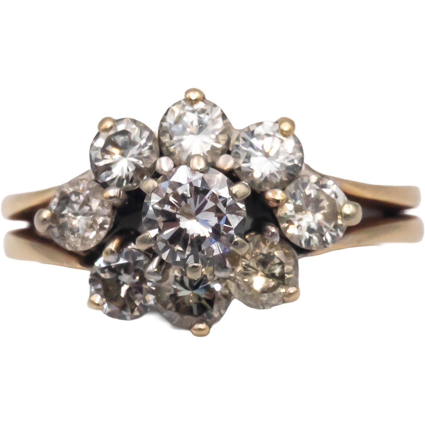 14k Yellow Gold 1.0CT Round Cut Diamond Ring w/ 0.30CT Center Size 3.25