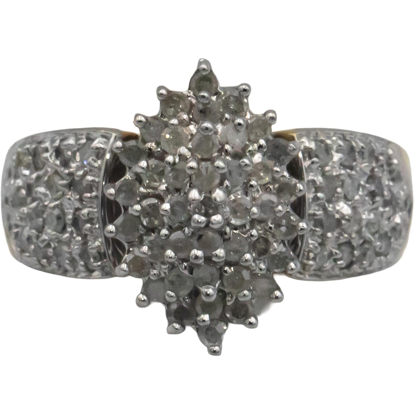 10k White and Yellow Gold 1.0CT Round Cut Diamond Cluster Ring Size 7