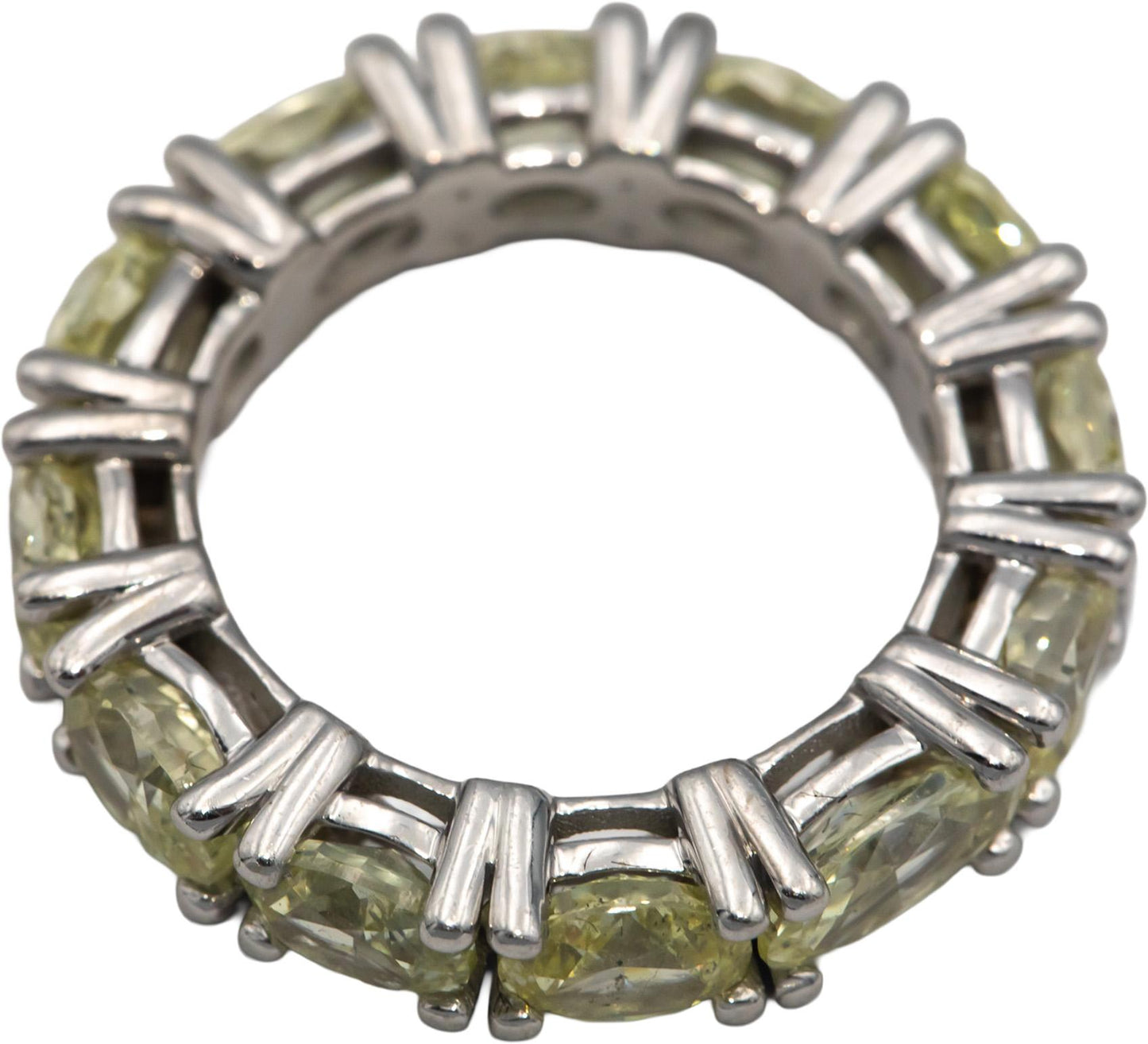 18k White Gold Oval Cut Light Yellow Diamond Eternity Ring 6.04CT Size 6