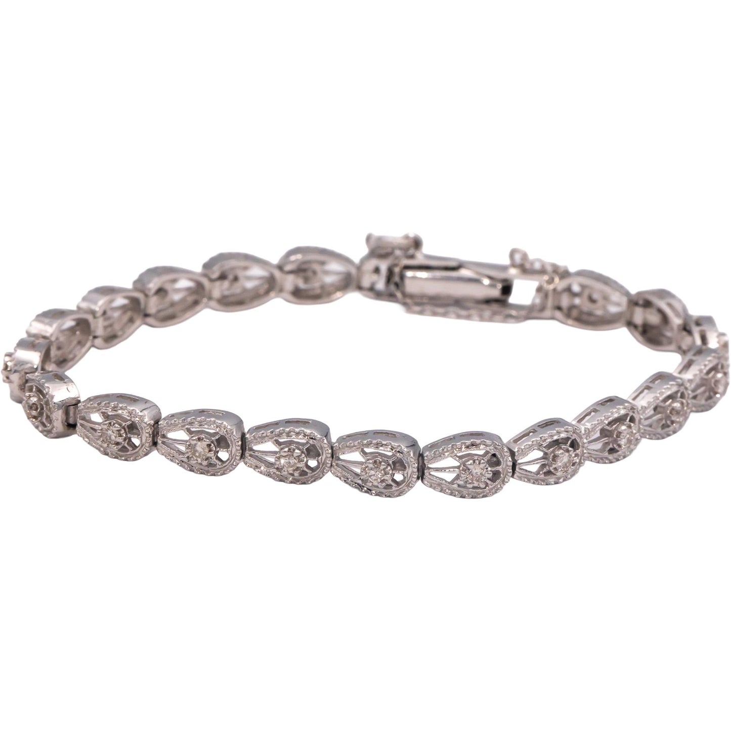 14k White Gold 0.40CT Round Cut Diamond Fancy Link Bracelet