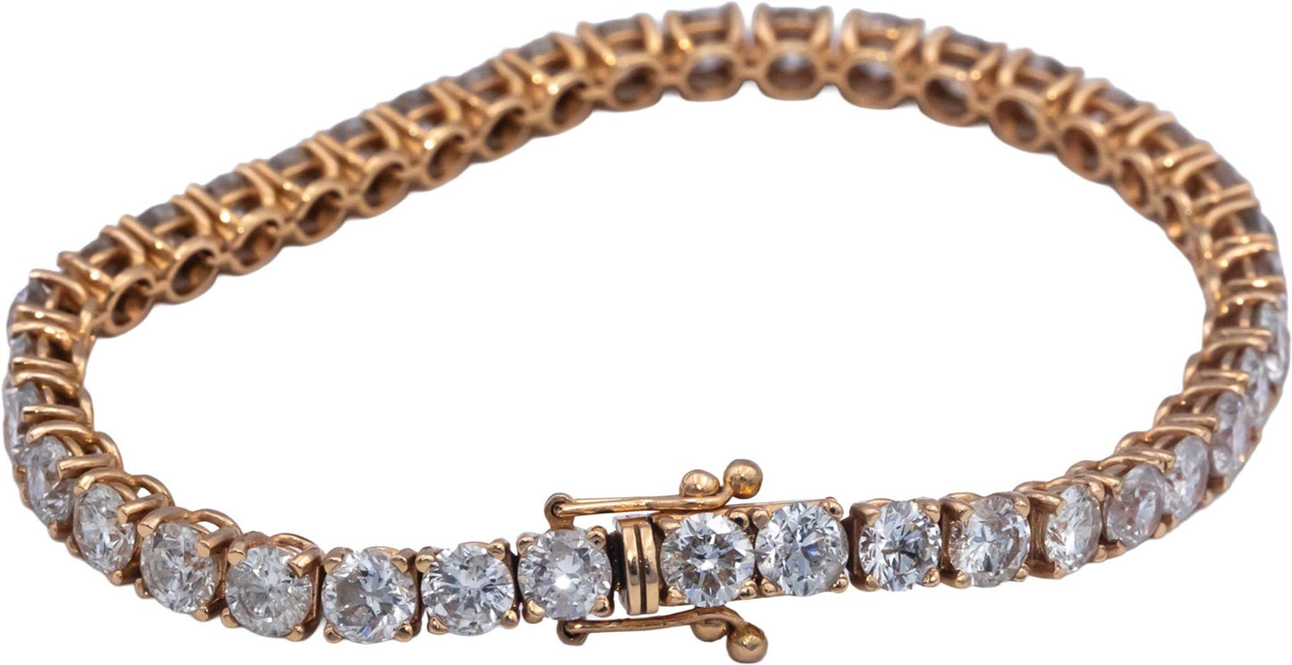 Diamond 18k Rose Gold Round Cut Tennis Bracelet 13.49CT