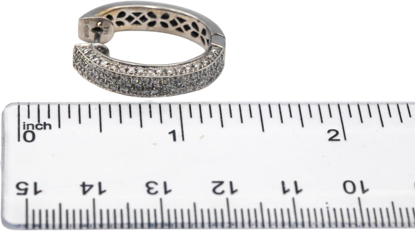 SONIA B. Designer 14k White Gold Jewelry Round Diamond Hoop Earrings 1.50CT