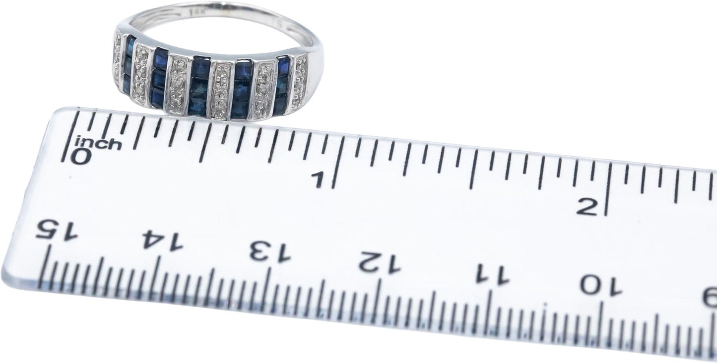 14k White Gold Sapphire and Diamond Band Ring 0.35CT Size 7.75