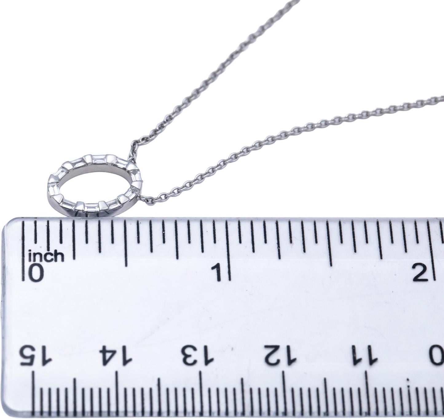 Diamond 18k White Gold VS Baguette Bar Set Oval Pendant Necklace 0.20CT