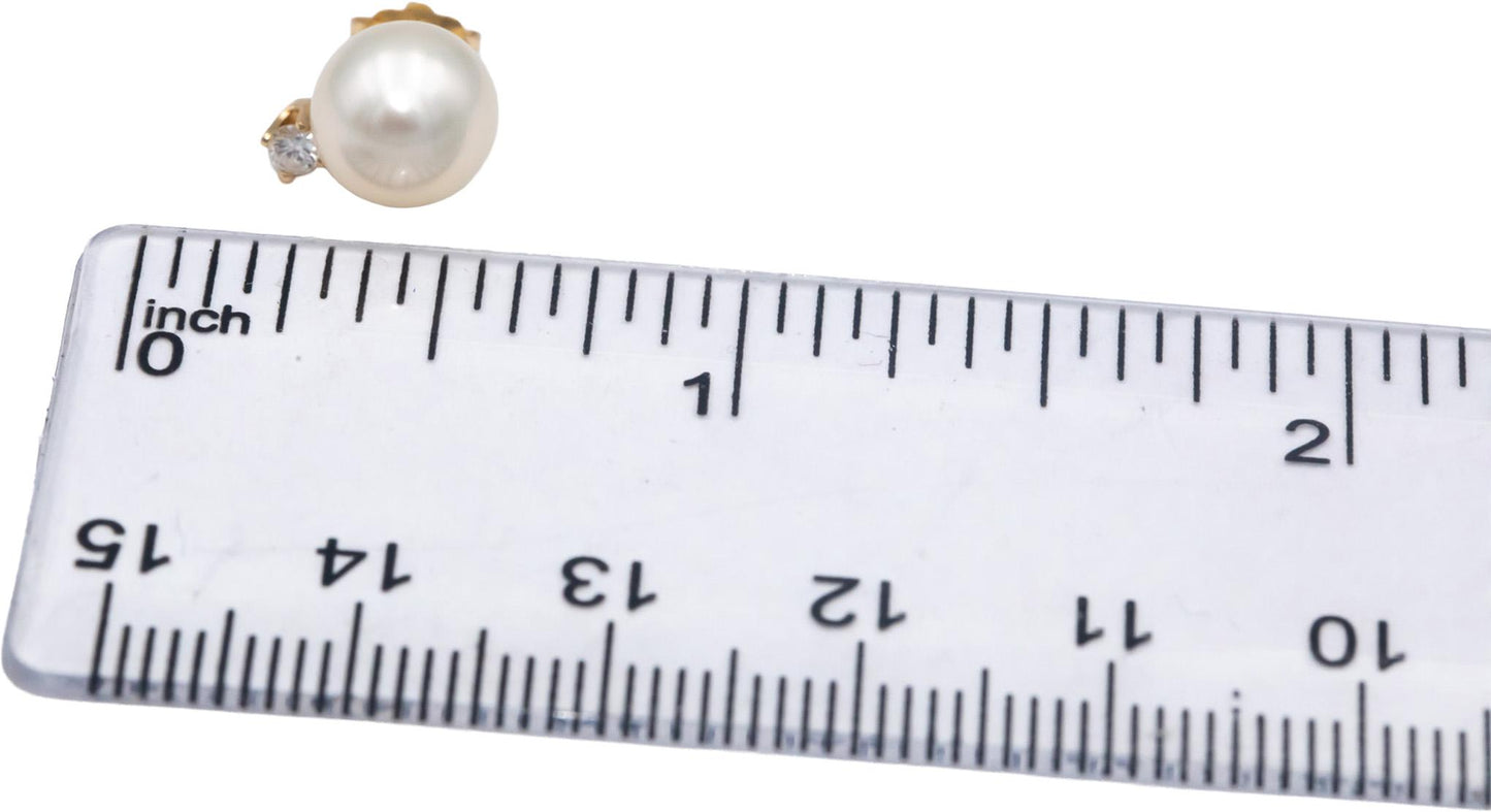 14k Yellow Gold Jewelry 0.10CT VS Diamond and 8mm Pearl Stud Earrings