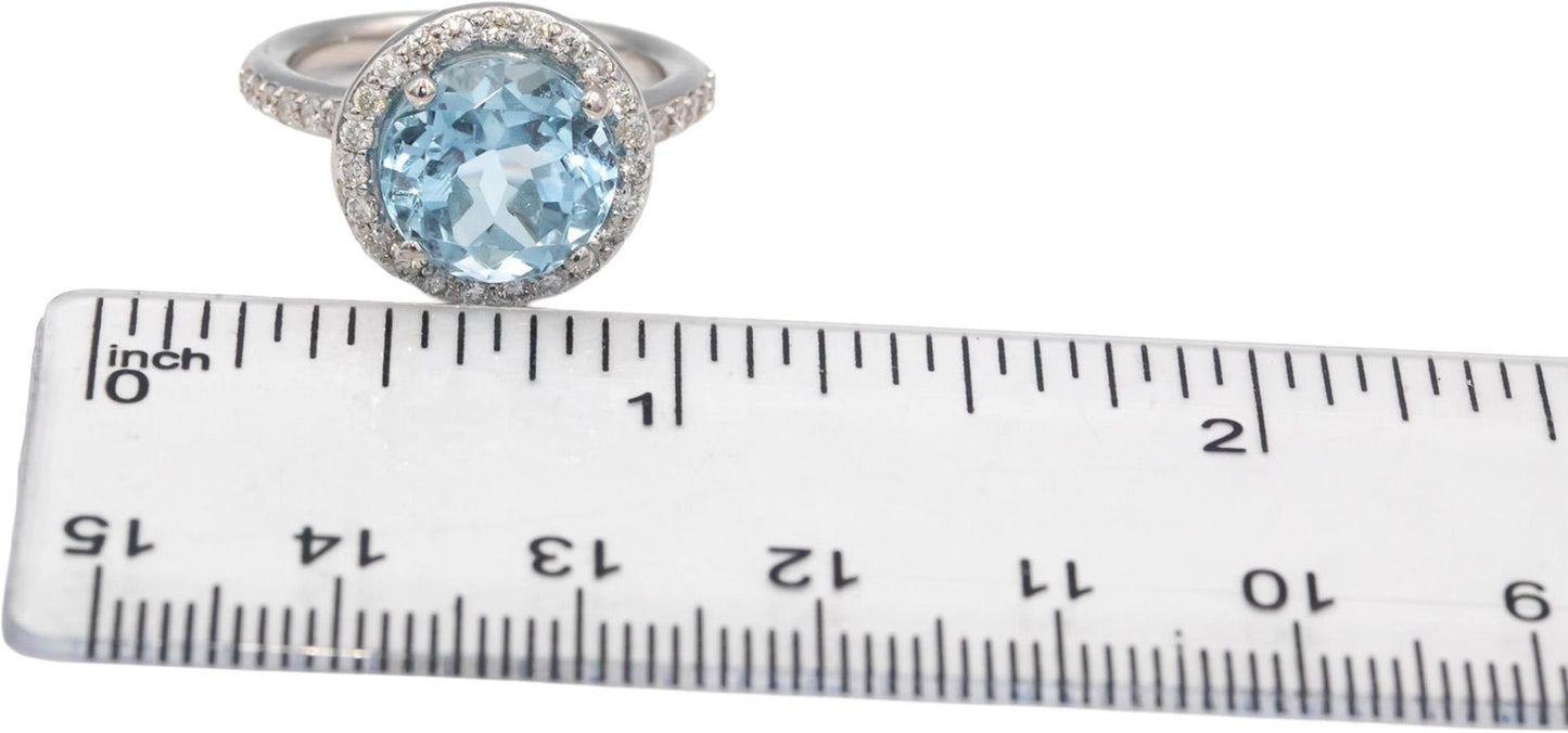 Aquamarine & Diamond 14k White Gold Halo Cocktail Ring 4.65CT Size 6.5