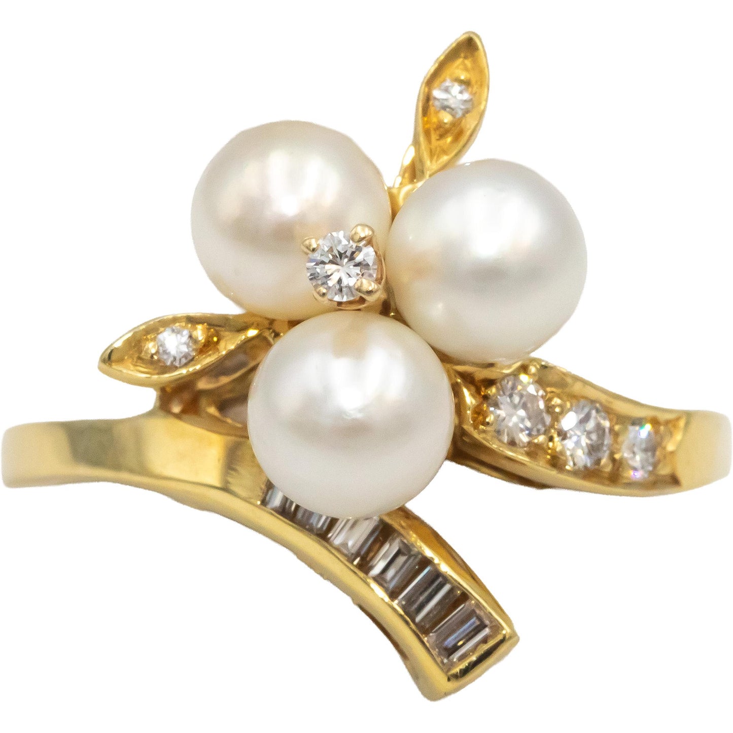 18k Yellow Gold VS Diamond & 6mm Pearl Cocktail Ring 0.25CT Size 9