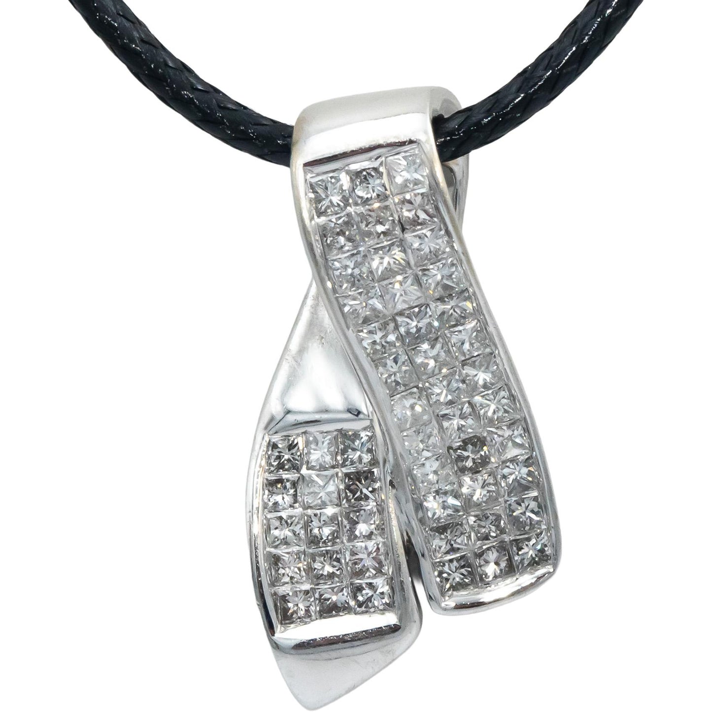 14k White Gold Diamond Princess Cut Invisible Set Slide Pendant Necklace 1.0CT