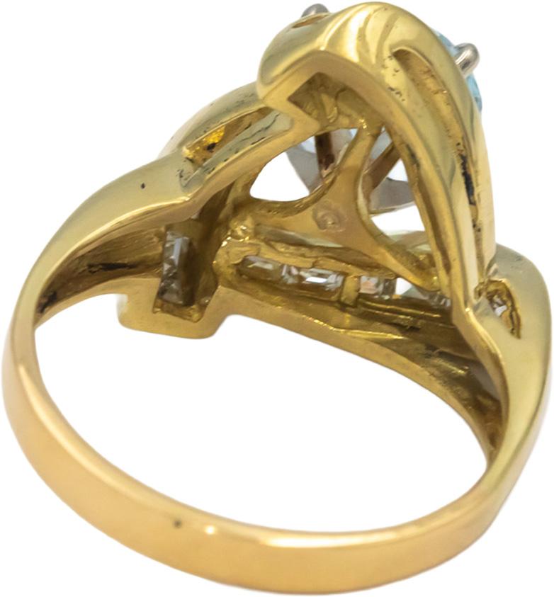 Diamond & Aquamarine 18k Yellow Gold Cocktail Ring 4.35CT Size 10.75