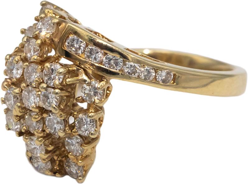 14k Yellow Gold Round Cut VS Diamond Cluster Cocktail Ring 1.39CT Size 6.75