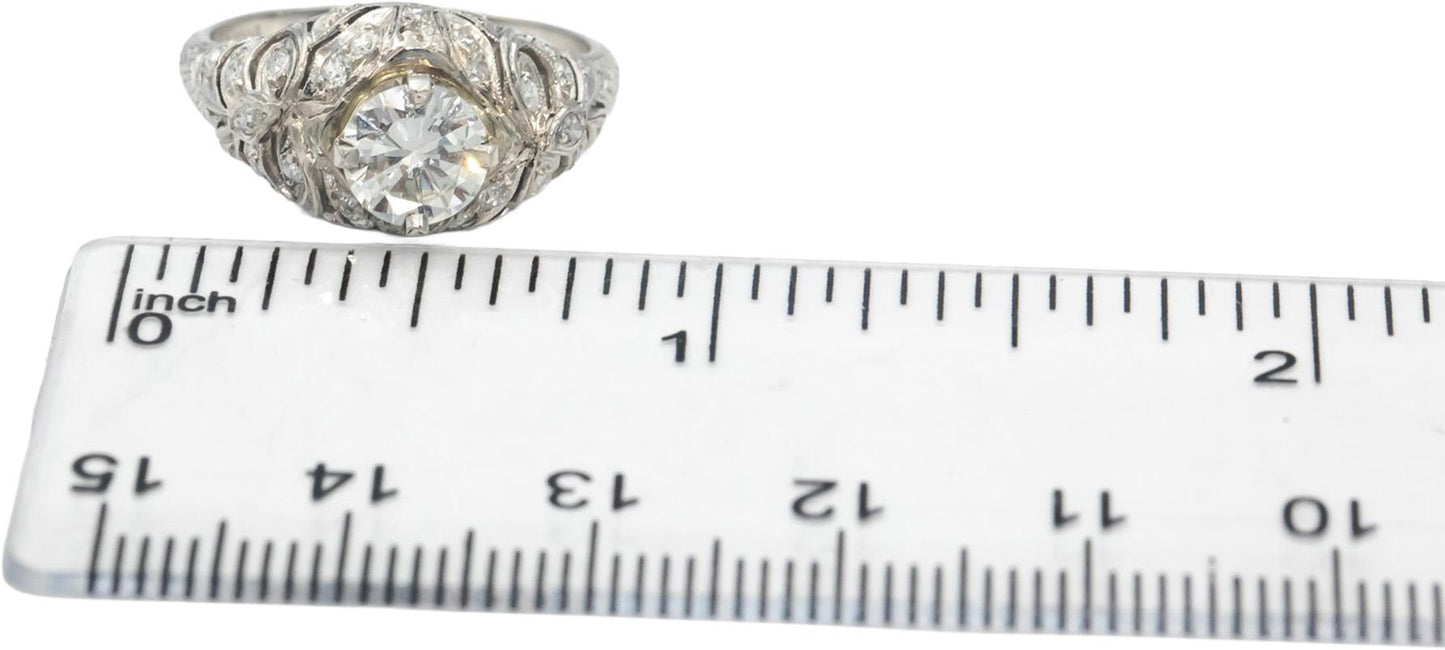 Antique Vintage Platinum Filigree Engagement Ring 1.36CT w/ 0.86CT Center Sz 6.5