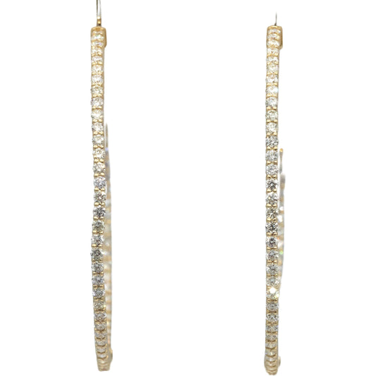 14k Yellow Gold VS Round Diamond Large Inside Out Hoop Earrings 2.92CT
