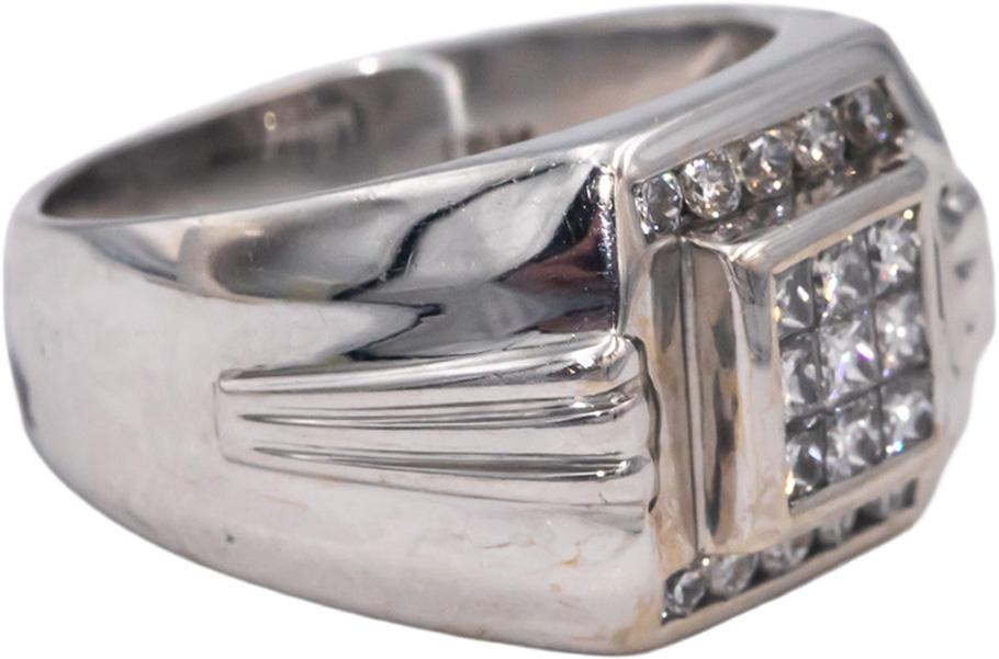 MAYOR'S 18k White Gold VS Princess & Round Diamond Men's Ring 1.0CT Size 8.5