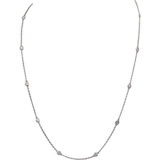 14k White Gold VS Round Bezel Set Diamond By The Yard Necklace Chain 0.40CT