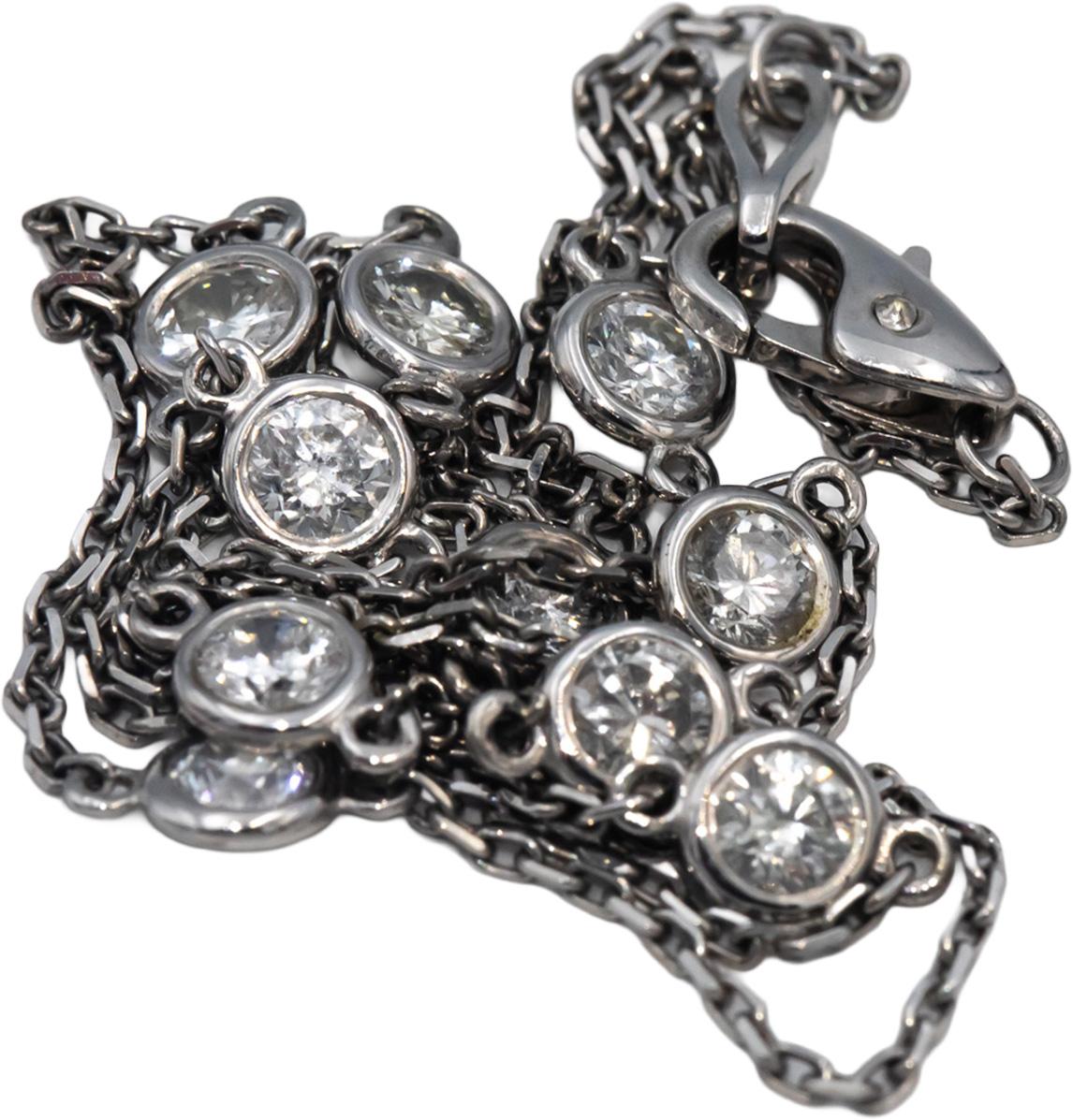 14k White Gold Round Bezel Set Diamond By The Yard Chain Necklace 1.84CT