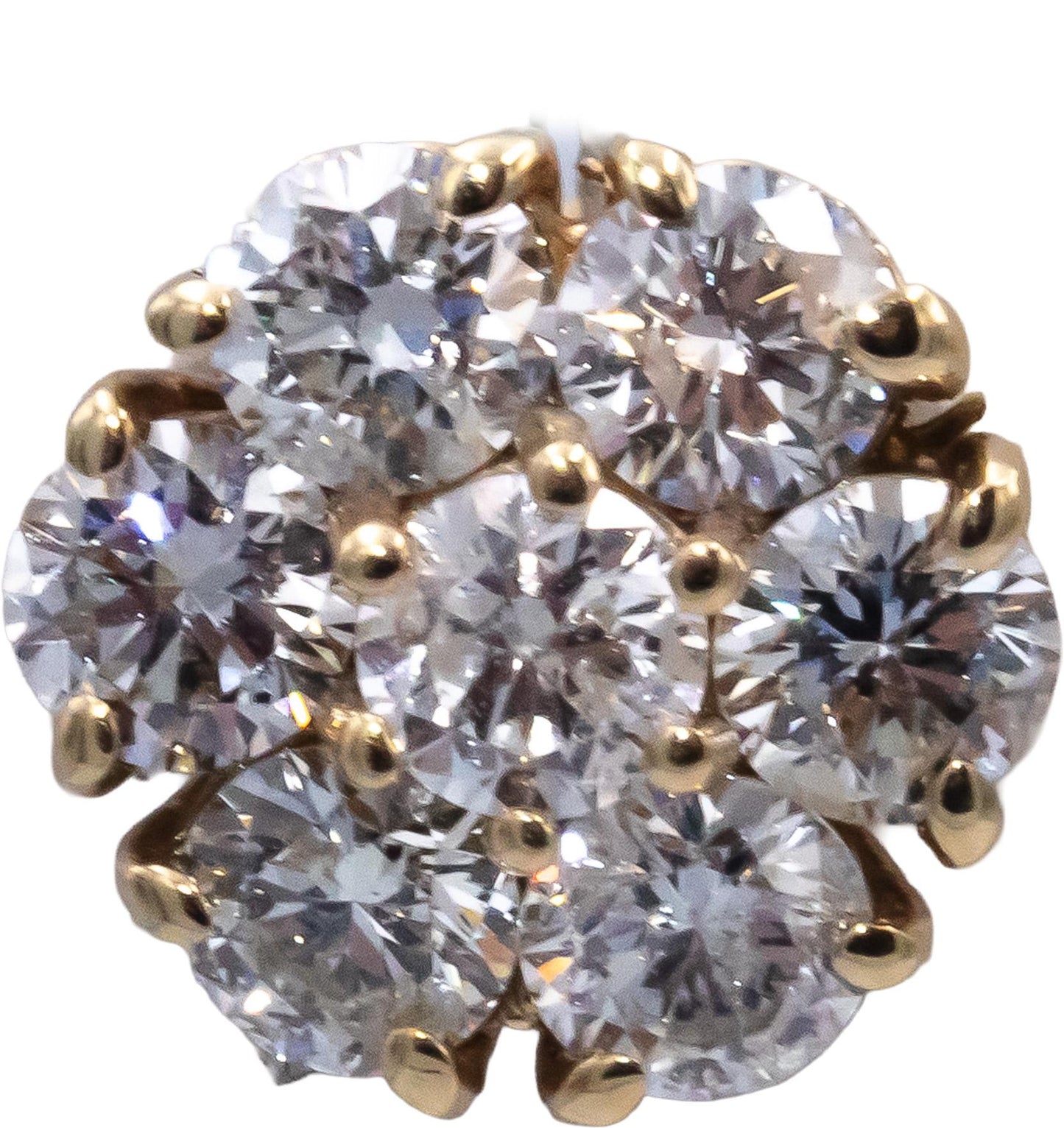 Round Diamond 14k Yellow Gold Flower Cluster Stud Screw Back Earrings 2.20CT