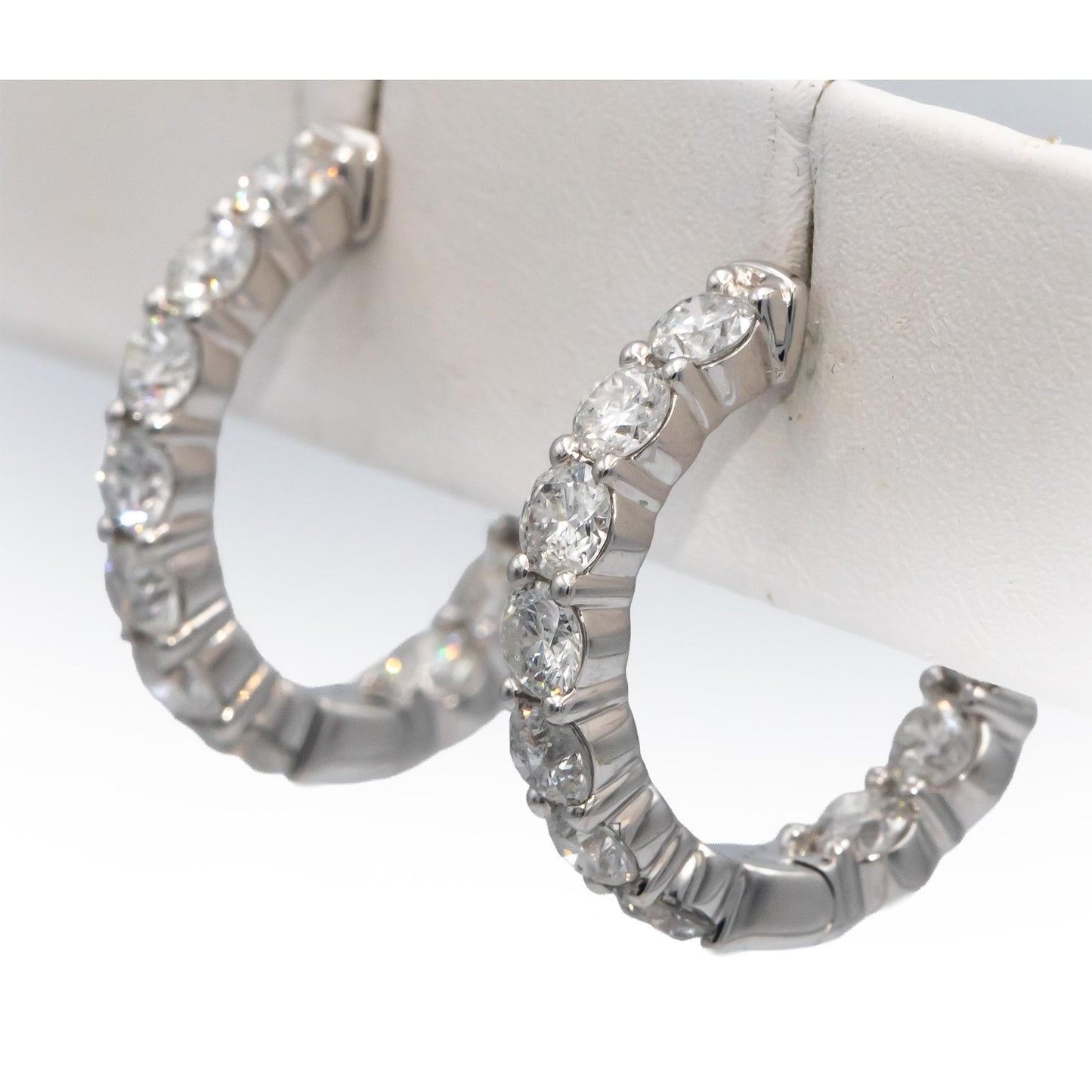 Round Diamond 14k White Gold Inside Out Circle Hoop Earrings 5.0CT