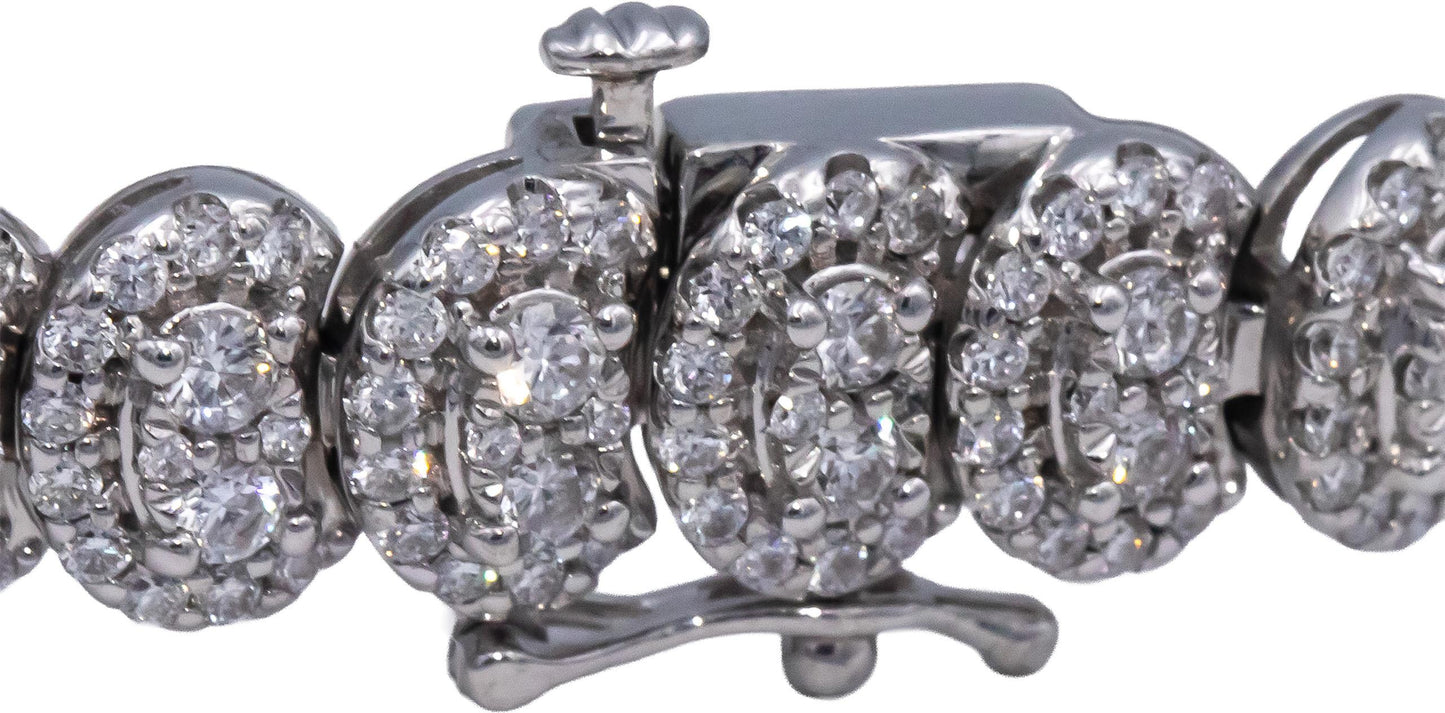 14k White Gold Lab-Grown VS Round Diamond Fancy Pave Cluster Bracelet 5.0CT