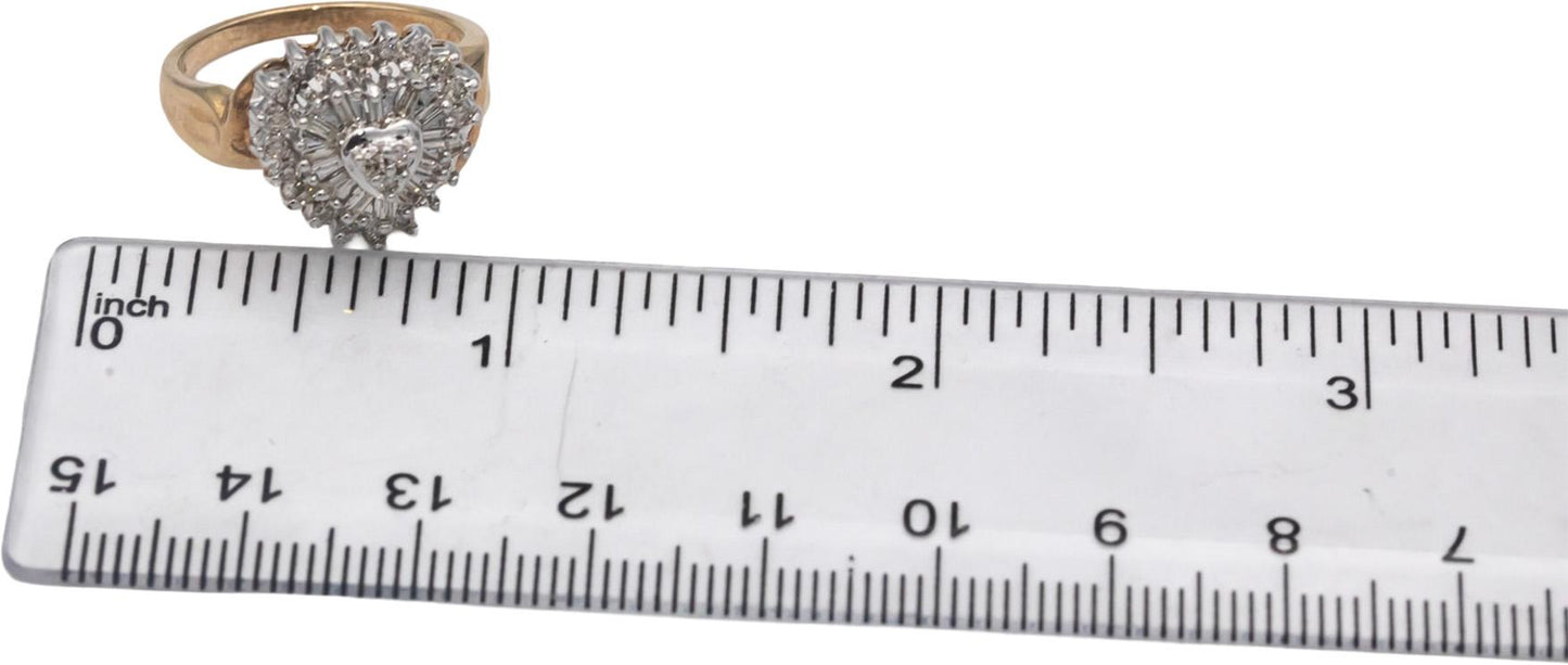 10k Yellow & White Gold Round & Baguette Cut Diamond Cocktail Ring 0.50CT Size 7