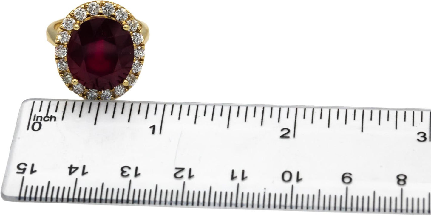 GIA Certified 14k Gold Oval Manufactured Ruby & Round Diamond Ring 13.25CT Sz 7