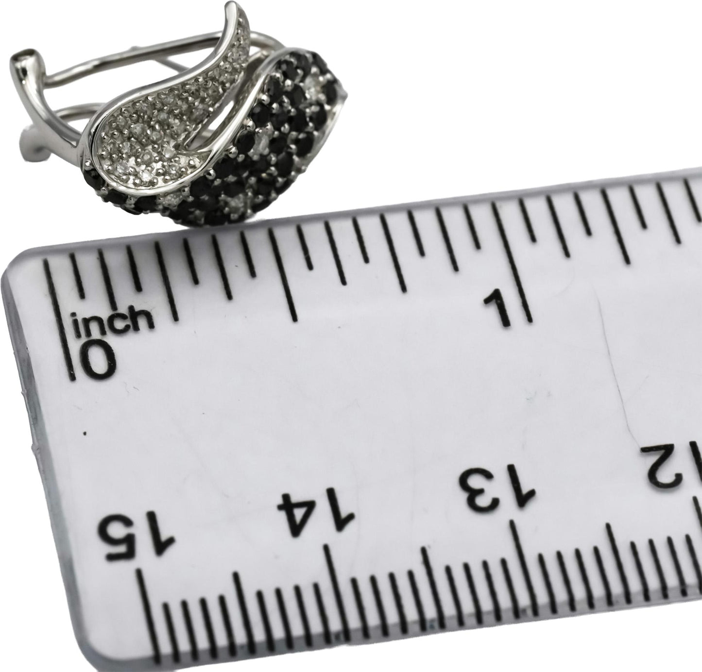 14k White Gold White and Black Diamond Abstract Cluster Earrings 1.0CT