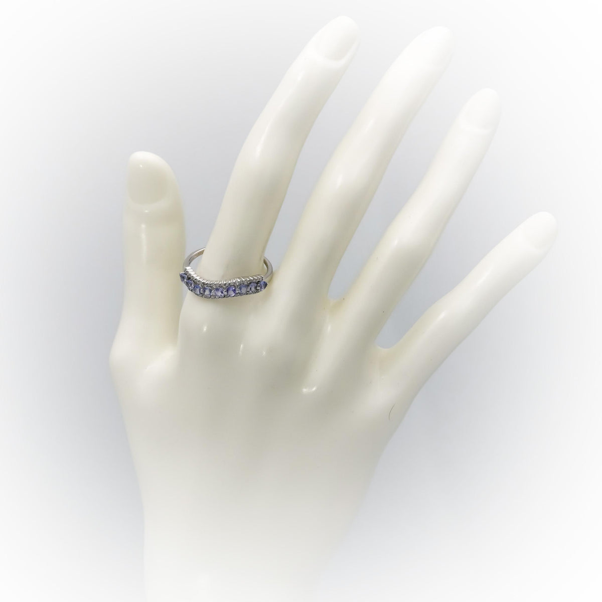 10k White Gold Diamond and Tanzanite Wavy Band Ring 0.70CT Size 10