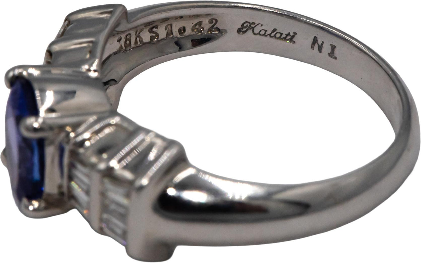 KALATI 18k White Gold VS 1.67CT Diamond and Tanzanite Cocktail Ring Size 7