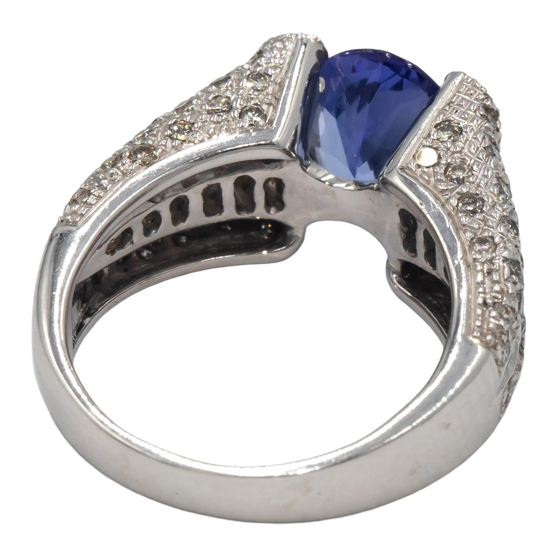 KALATI 18k White Gold 3.25CT Diamond and Tanzanite Cocktail Ring Size 6