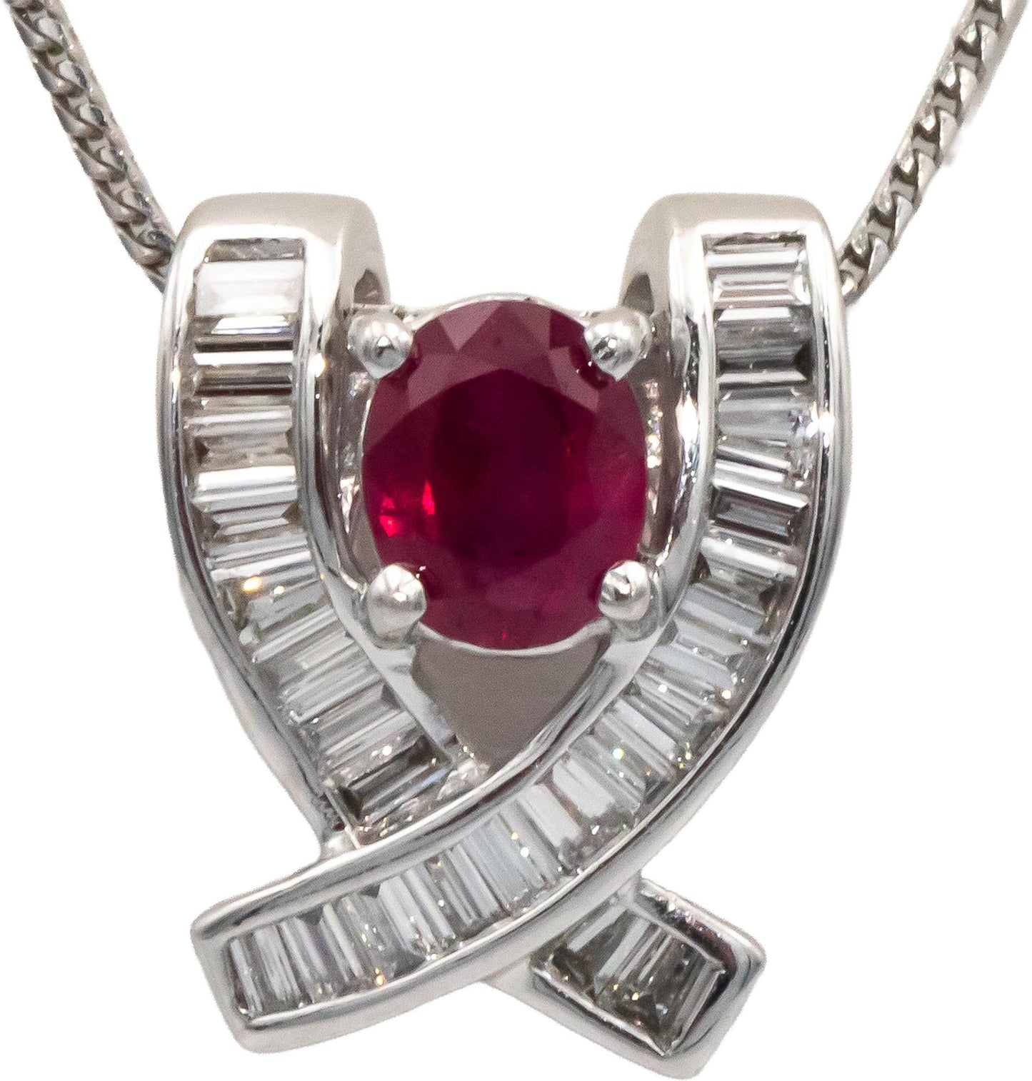 18k 14k White Gold 1.52CT VS White Gold Diamond and Ruby Slide Pendant Necklace