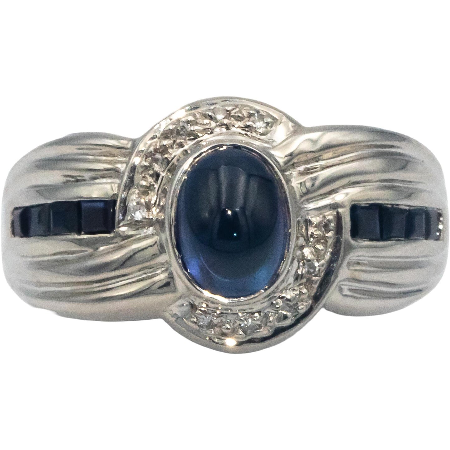 14k White Gold Diamond and Sapphire Cocktail Ring 0.53CT Size 7.25