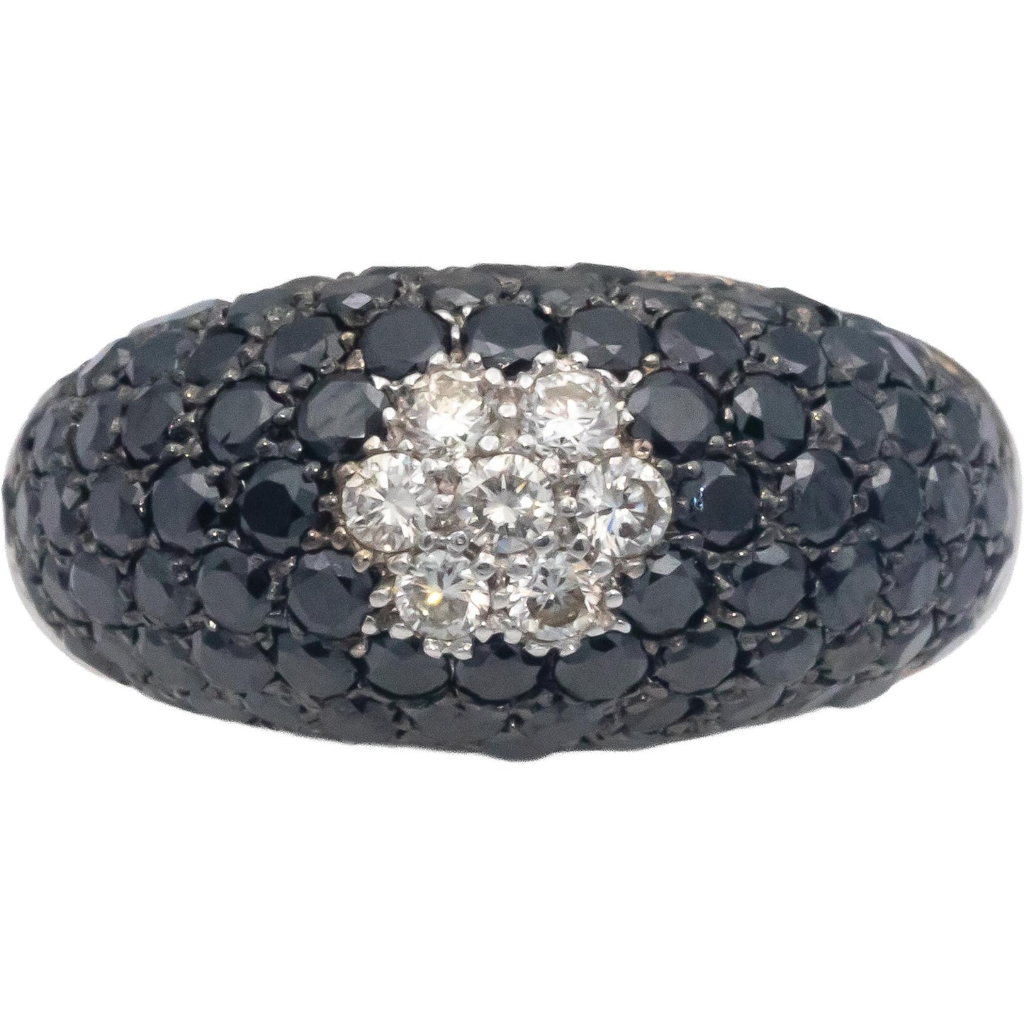 18k White Gold 2.25CT White and Black Diamond Cluster Dome Ring Size 6.5