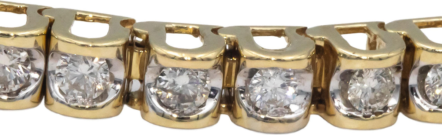 14k Yellow Gold Round Cut Channel Set Diamond Tennis Bracelet 4.30CT
