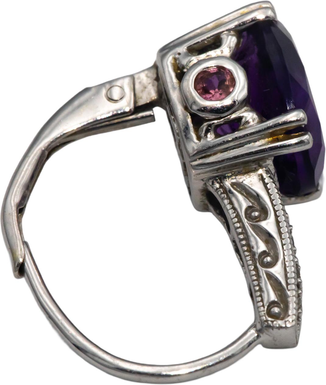 14k White Gold 3.24CT Diamond and Amethyst Dangle Earrings