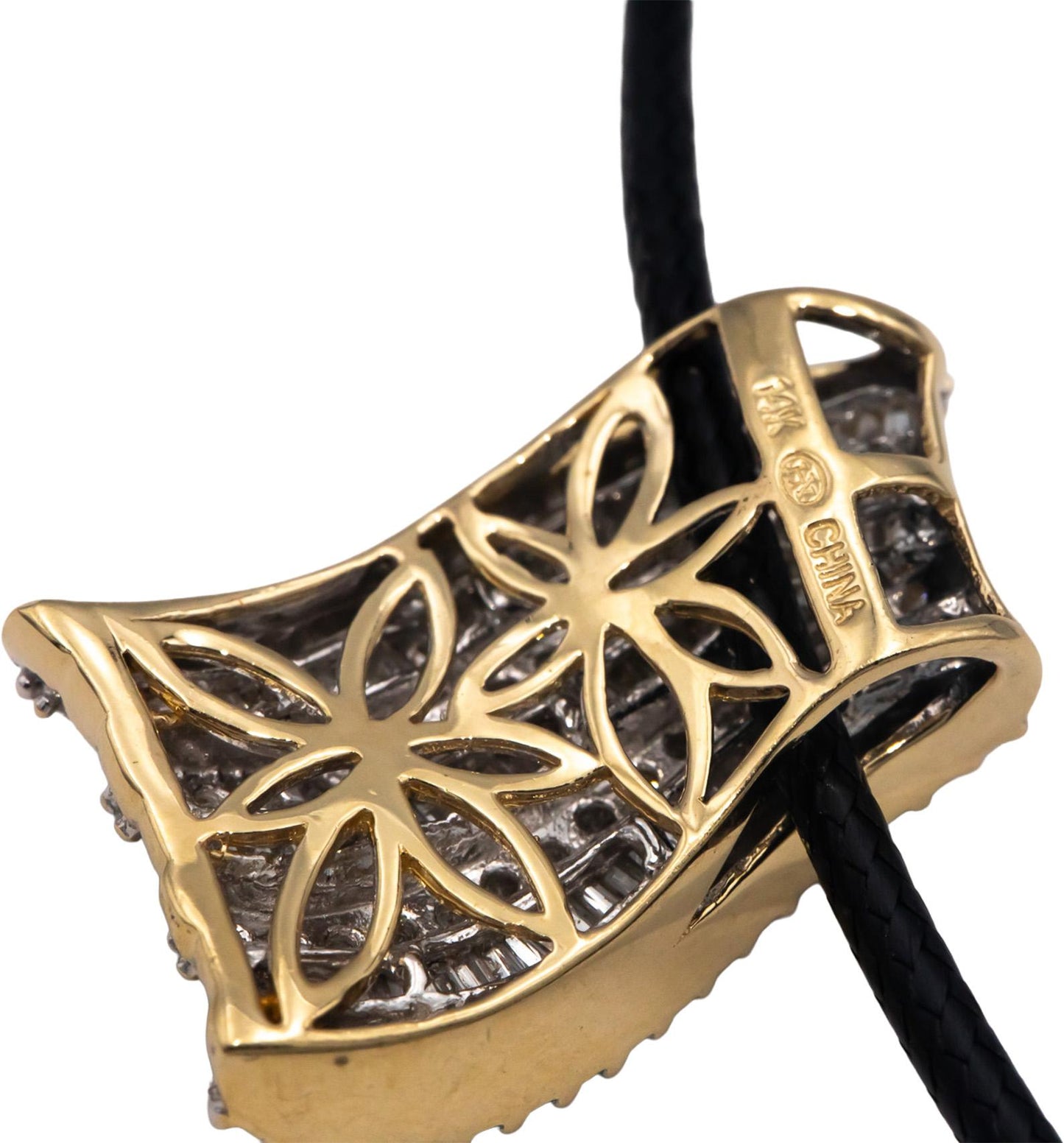14k Yellow Gold Jewelry 2.0CT Diamond Ribbon Slide Pendant