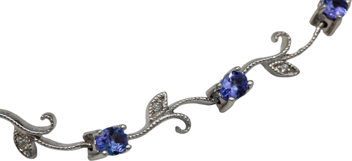14k White Gold Jewelry 1.56CT Diamond and Tanzanite Floral Link Bracelet