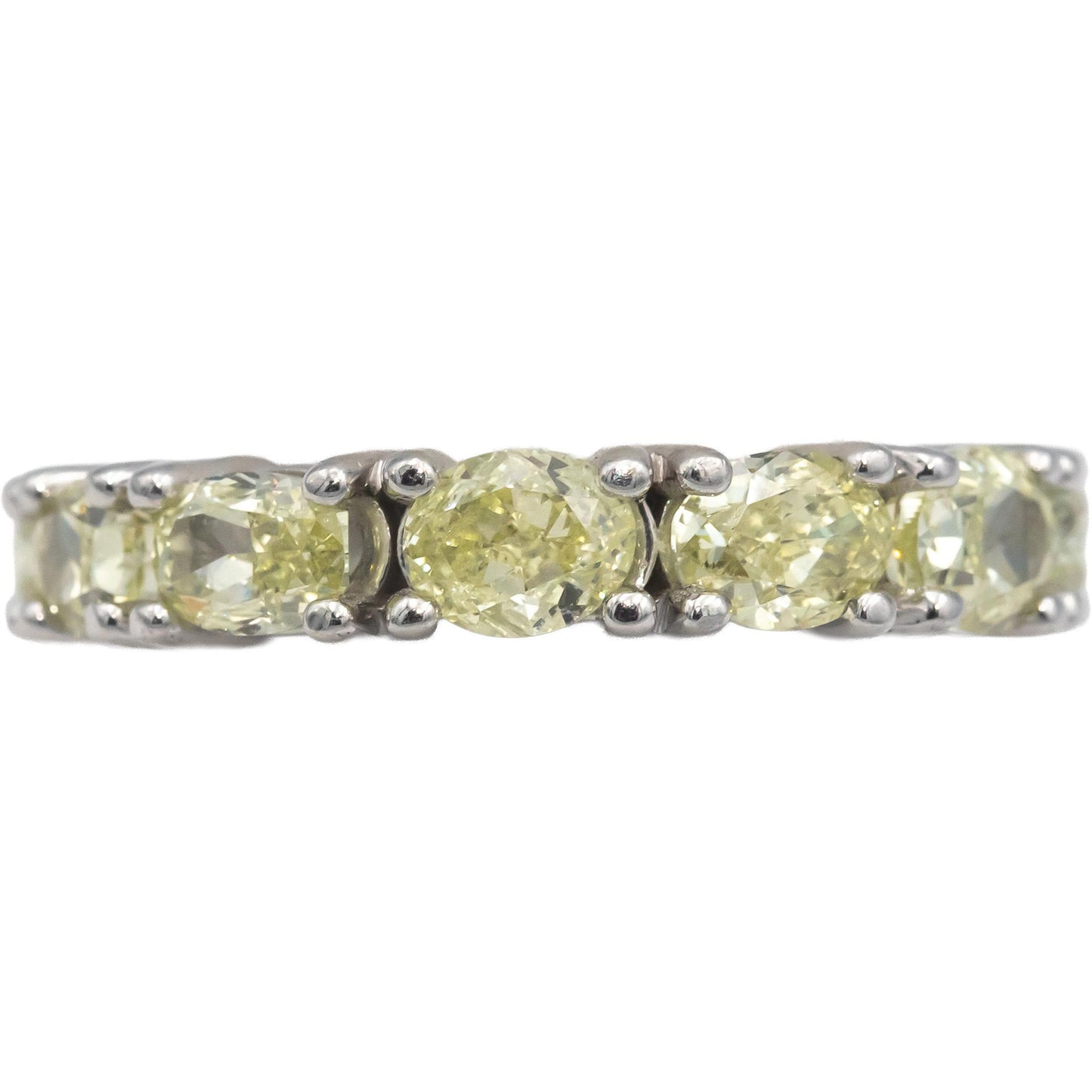 18k White Gold Oval Cut Light Yellow Diamond Eternity Ring 6.04CT Size 6